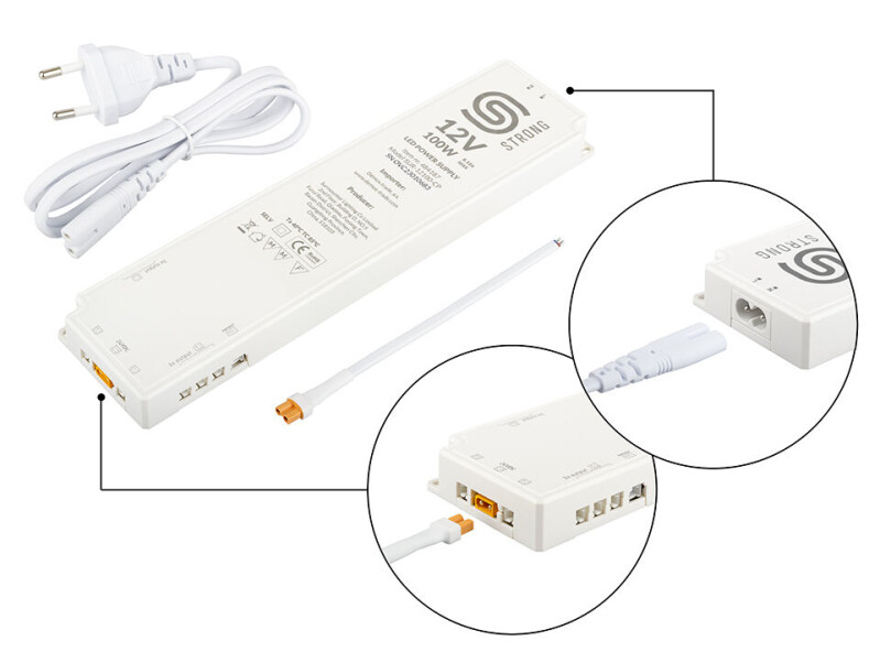 Transformátor pro LED 12V - 100W (8x mini konektor + 1x 3PIN konektor)  